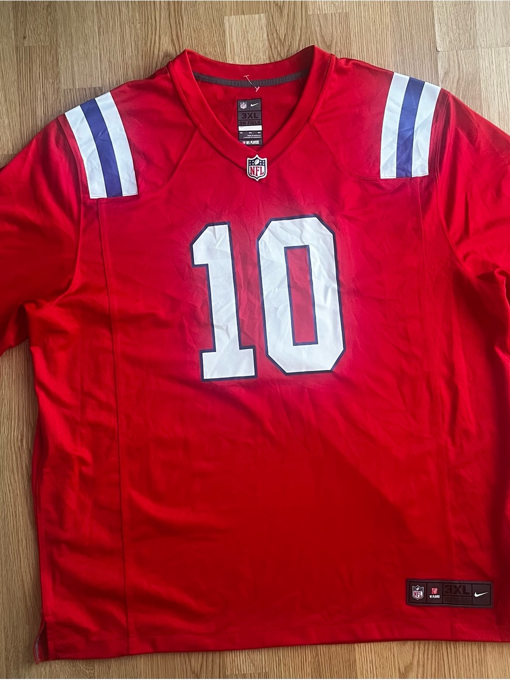 Nike Red Kids Football Jersey with White #10 and Navy Shoulder Stripes